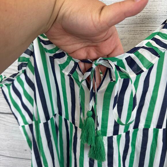 J.Crew Factory Plus Size Green Blue Striped Ruffle Tiered Maxi Dress Size 2X - Picture 3 of 9